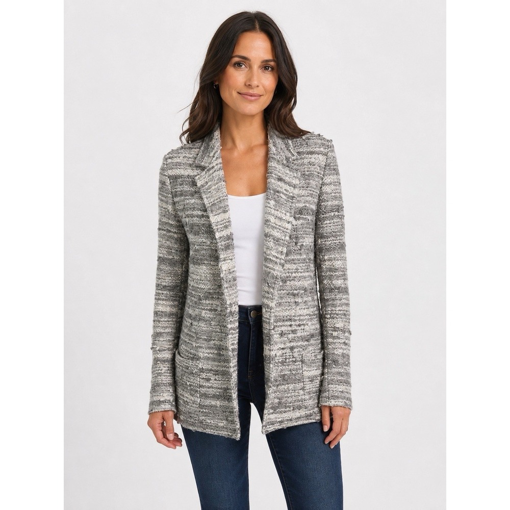 Drew Textured Open Front Longline Knit Cardigan Neutral Cozy Chic Small‎